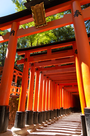 Fushimi Inari-taisha Shrine.  Thousands countless vermilion Torii gates with red Japanese lanterns, Fushimi Inari Religious Center is the most important Shinto Sanctuary and the oldest in Kyoto, Japanのeditorial素材