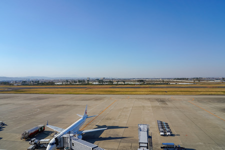 View from Sendai Airport observation deck "Smile Terrace". Sendai Airport is an international airport located in the city of Natori, Miyagi, Japanのeditorial素材