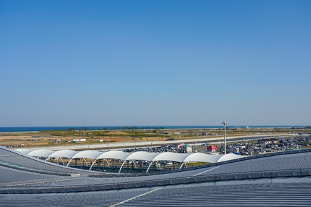View from Sendai Airport observation deck "Smile Terrace". Sendai Airport is an international airport located in the city of Natori, Miyagi, Japanのeditorial素材