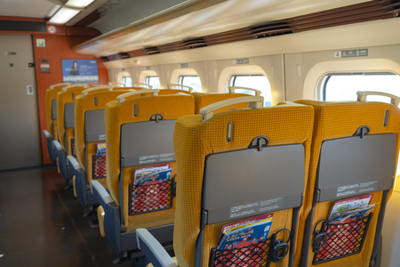 Akita Shinkansen Komachi, Interior of standard class seats of E6 Series super Shinkansen express bullet train at Ueno stat ion in Japanのeditorial素材