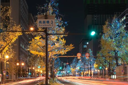 Festival of the Lights in Osaka. The winter illumination events, Midosuji Illumination and Hikari Renaissance.のeditorial素材