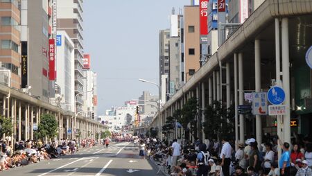 Aomori cityscape during Nebuta Matsuri. Nebuta Matsuri is a Japanese summer festival that takes place in Aomori Prefecture, Japanのeditorial素材
