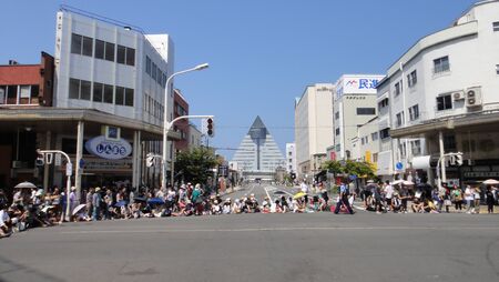 Aomori cityscape during Nebuta Matsuri. Nebuta Matsuri is a Japanese summer festival that takes place in Aomori Prefecture, Japanのeditorial素材