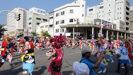 Aomori cityscape during Nebuta Matsuri. Nebuta Matsuri is a Japanese summer festival that takes place in Aomori Prefecture, Japanのeditorial素材