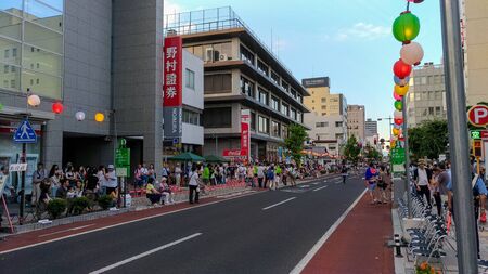 Cityscape of Yamagata city duringing the HanaYamagataa Matsuri Festival. One of major summer festivals of Tohoku area in Japan. Held every year from August 5th to 7th. Yamagata, Japan. AUG 05, 2017のeditorial素材