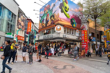 Ximending street market in Wanhua district, Taipei. A popular district in Taiwan, People visit for foods, shops, movie, fashion, cafes, restaurants.のeditorial素材