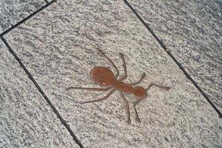 Design on the entrance floor of Miyahara. A red-brick architecture old ophthalmology clinic has been transformed into a popular landmark for tea, dessert, and dining in Taichung, Taiwan - AUG 27, 2019のeditorial素材