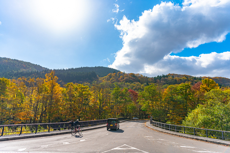 beautiful fall foliage scene in autumn colors in Towada Hachimantai National Park, Aomori, Japan.のeditorial素材