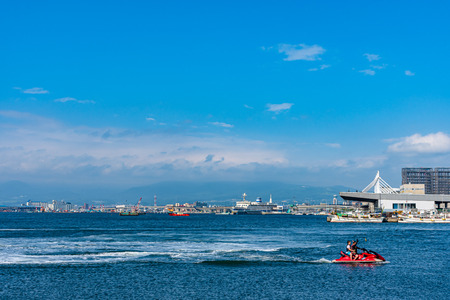 Hakodate, Hokkaido, Japan. Hakodate Port in summer sunny day white clouds and bule sky. One of the main ports in northern Japanのeditorial素材