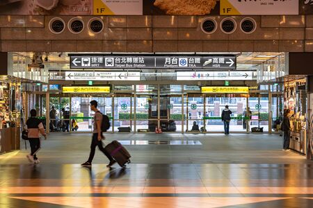 Interior of Taipei Main station building. View of lobby and shopping street of Taipei Main Station, passenger and tickets vending machine in Taipei, Taiwanのeditorial素材