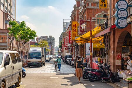 Dihua Street Market in Taipei, Taiwan, Famous Tourist Attraction, People Can Seen Walking and Exploring Around It.のeditorial素材