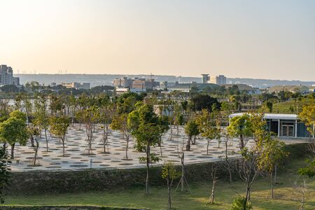 Taichung Central Park at the Shuinan Economic and Trade Area in blue sky sunny day. Former Shuinan Airport, lot of green space in here, the second largest park in Taiwan. Xitun District, Taichung Cityのeditorial素材