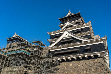 Kumamoto Castle in 2020. The castle sustained damage in earthquake on 2016. In the present the efforts to repair the castle have begun. Kumamoto Prefecture, Japanのeditorial素材