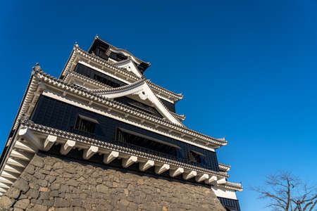 Kumamoto Castle in 2020. The castle sustained damage in earthquake on 2016. In the present the efforts to repair the castle have begun. Kumamoto Prefecture, Japanのeditorial素材