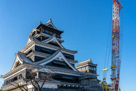 Kumamoto Castle in 2020. The castle sustained damage in earthquake on 2016. In the present the efforts to repair the castle have begun. Kumamoto Prefecture, Japanのeditorial素材