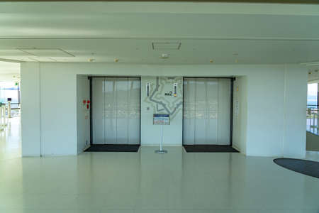 Elevator of Goryokaku Tower. The Tower Observation Deck command entire view of the park, the...