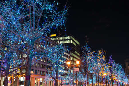 Festival of the Lights in Osaka. The winter illumination events, Midosuji Illumination, Hikari Renaissance. popular tourist attraction, travel destination for vacation. Osaka, Japanのeditorial素材