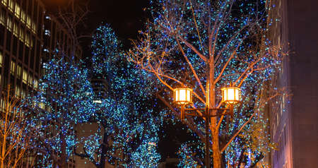 Festival of the Lights in Osaka. The winter illumination events, Midosuji Illumination, Hikari Renaissance. popular tourist attraction, travel destination for vacation. Osaka, Japanのeditorial素材