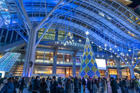Hikari-no-Machi HAKATA 2019 Winter Illumination events. Located at plaza in front of JR Hakata Station. Fukuoka Prefecture, Japanのeditorial素材
