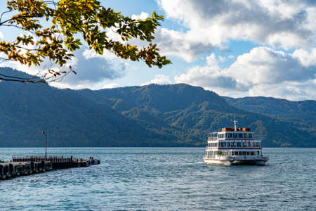Lake Towada Sightseeing Cruises in Pier 1. Towada hachimantai National Park. Aomori, Japanのeditorial素材
