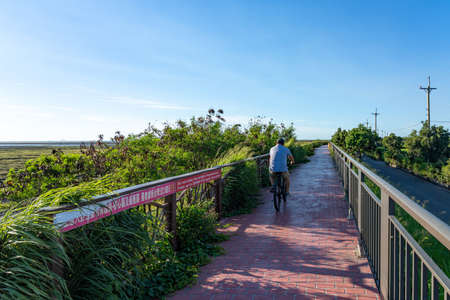 Gaomei Wetlands tourist pathway, a popular scenic spots in Qingshui District, Taichung City, Taiwanのeditorial素材
