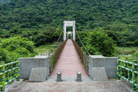 Neiwan Bridge, a suspension footbridge in Hengshan Township, Hsinchu County, Taiwan.の写真素材
