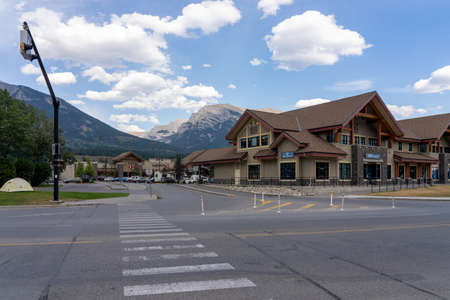 Street view of Town Canmore in summer season. Canmore, Alberta, Canadaのeditorial素材