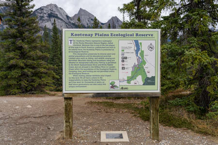 Siffleur Falls Trailhead in Kootenay Plains Ecological Reserve, Ex Coelis Mountain in the background. Jasper National Park, Alberta, Canada.のeditorial素材