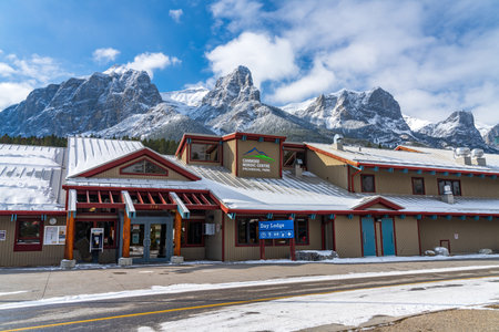 Canmore, AB, Canada-OCT 24 2020: Canmore Nordic Centre Provincial Park in winter sunny day morning.のeditorial素材