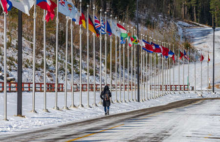 Canmore Nordic Centre Provincial Park in winter sunny day morning. Canmore, Alberta, Canada.の写真素材