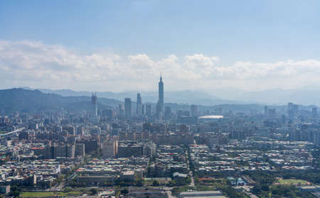Aerial view of Taipei city in a sunny day. Taipei city skyline, Taiwan.の写真素材