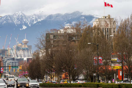 Vancouver, Canada-MAR 20 2021: Vancouver downtown street view of Cambie Street. British Columbia.のeditorial素材