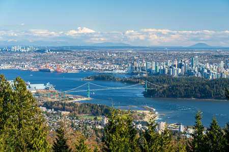 Cypress Mountain Vancouver Outlook. Vancouver city downtown and Harbour panorama view. Lions Gate Bridge, British Columbia, Canada.の写真素材