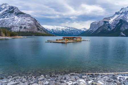 Lake Minnewanka cruise ticket office in early winter. Banff National Park, Canadian Rockies, Alberta, Canada.のeditorial素材