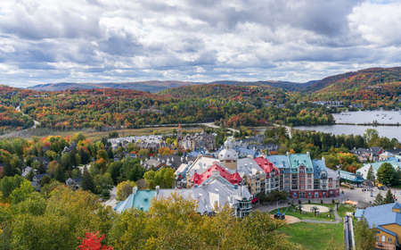 Mont-Tremblant, Quebec, Canada-October 1 2021: Aerial view of Mont Tremblant Resort in autumn.のeditorial素材