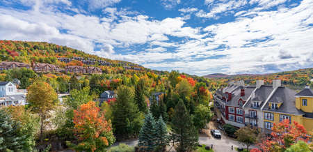 Mont-Tremblant, Quebec, Canada-October 1 2021: Aerial view of Mont Tremblant Resort in autumn.のeditorial素材