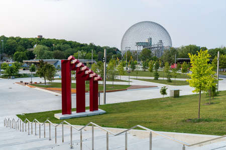 Montreal, Quebec, Canada-August 30 2021: The Espace 67 Square outside the Jean-Drapeau park subway station.のeditorial素材