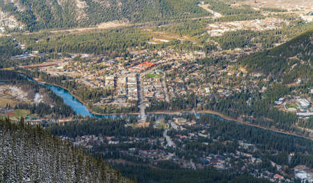 Aerial view of Town of Banff. Banff National Park, Canadian Rockies, Alberta, Canada.の写真素材
