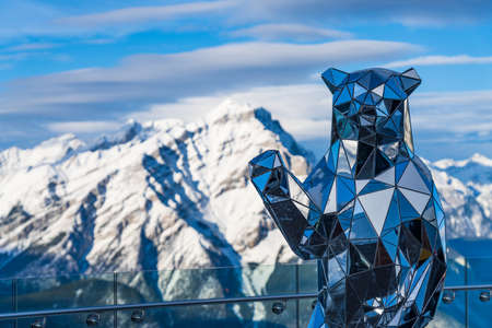 Banff, AB, Canada-OCT 31 2020: Banff Gondola station Sky Bistro observation deck. Sulphur Mountain summit, Banff National Park, Canadian Rockies.のeditorial素材