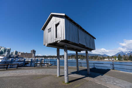 Vancouver, BC, Canada-MAR 15 2021: LightShed, a sculpture by Liz Magor in Harbour Green Park.のeditorial素材