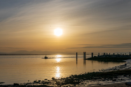 Garry Point Park coastline in sunset time. Richmond, BC, Canada.の写真素材