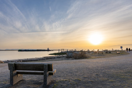 Richmond, BC, Canada-MAR 03 2021: Garry Point Park in sunset time.のeditorial素材