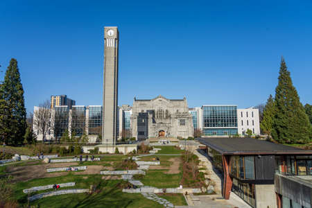Vancouver, BC, Canada - April 5 2021 : University of British Columbia Library Special Collections Division and Ladner Clock Tower. UBC campus.のeditorial素材