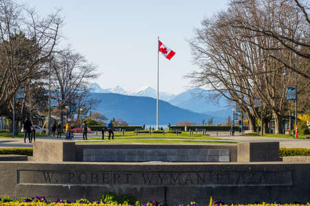 Vancouver, BC, Canada - April 5 2021 : W. Robert Wyman Plaza, University of British Columbia (UBC) campus.のeditorial素材