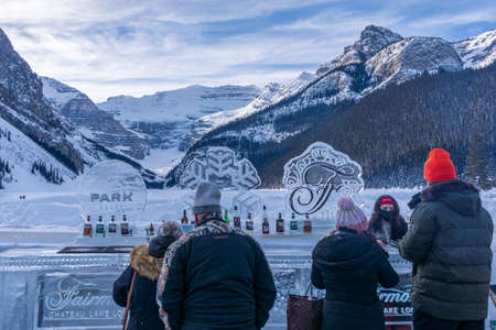 Lake Louise, Alberta, Canada - January 27 2022 : Fairmont Chateau Lake Louise Ice Bar winter event.のeditorial素材