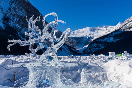 Lake Louise, Alberta, Canada - January 27 2022 : Fairmont Chateau Lake Louise Ice Magic Winter...