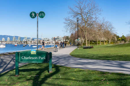 Vancouver, BC, Canada - April 16 2021 : Charleson Park in springtime season. Flowers in full bloom.のeditorial素材