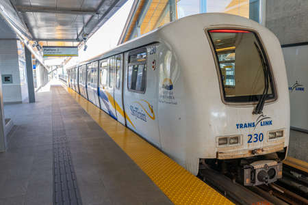 Vancouver, BC, Canada - MAR 29 2021 : Millennium Line SkyTrain carriage. The rapid transit system in the Metro Vancouver region of British Columbia.のeditorial素材