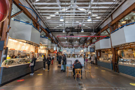 Vancouver, Canada - MAR 05 2021 : Interior of Granville Island Public Market.のeditorial素材