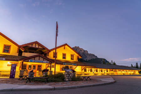 Banff, Alberta, Canada - SEP 08 2020 : Banff Railway Station in summer evening. Banff National Park,...